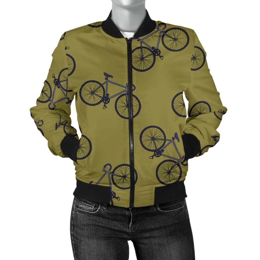 Bicycle Print Pattern Women Casual Bomber Jacket-grizzshop