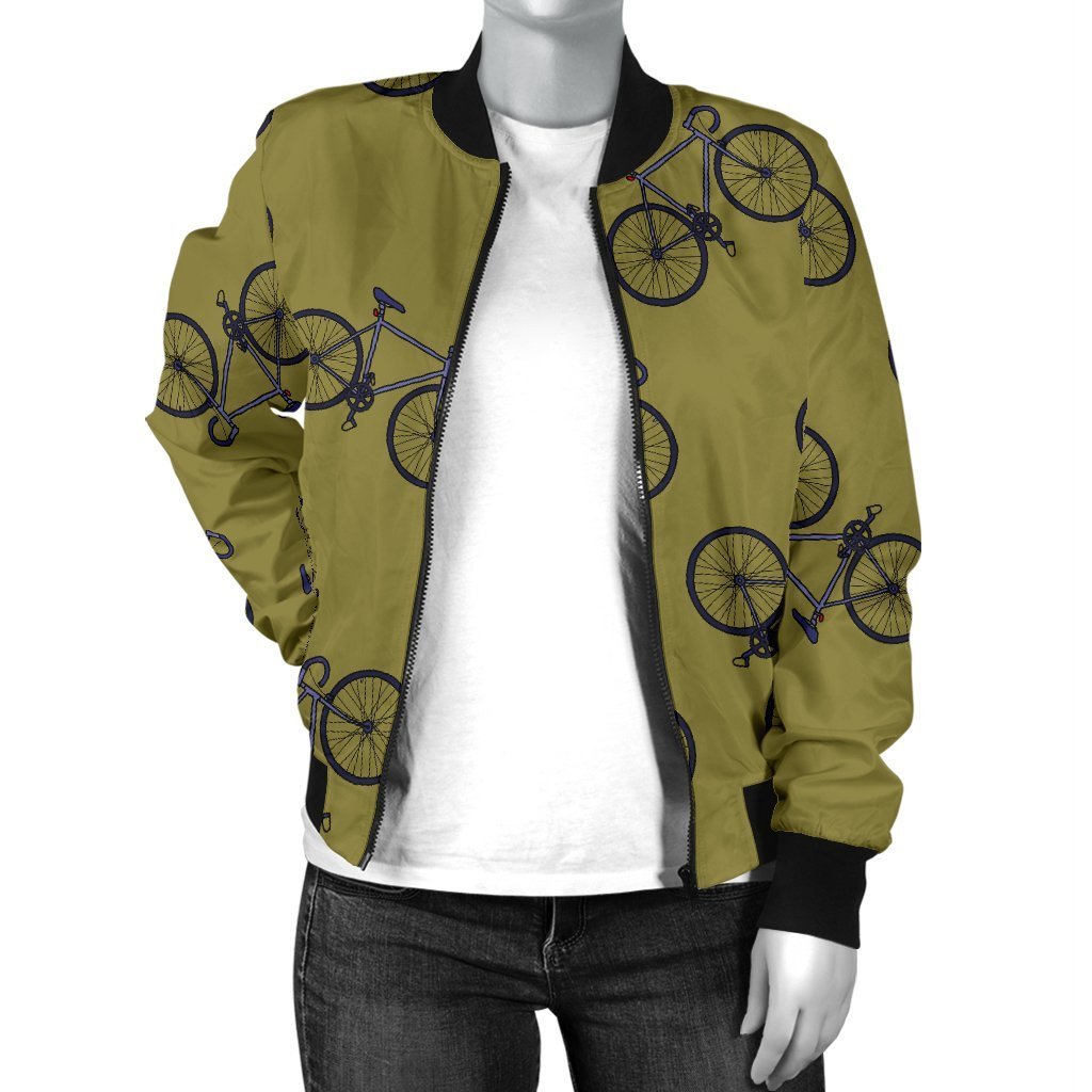 Bicycle Print Pattern Women Casual Bomber Jacket-grizzshop