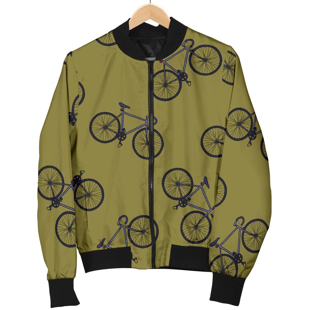 Bicycle Print Pattern Women Casual Bomber Jacket-grizzshop