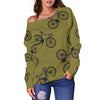 Bicycle Print Pattern Women Off Shoulder Sweatshirt-grizzshop