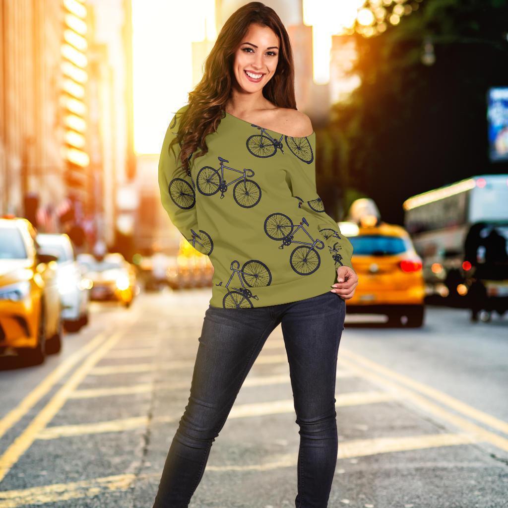 Bicycle Print Pattern Women Off Shoulder Sweatshirt-grizzshop