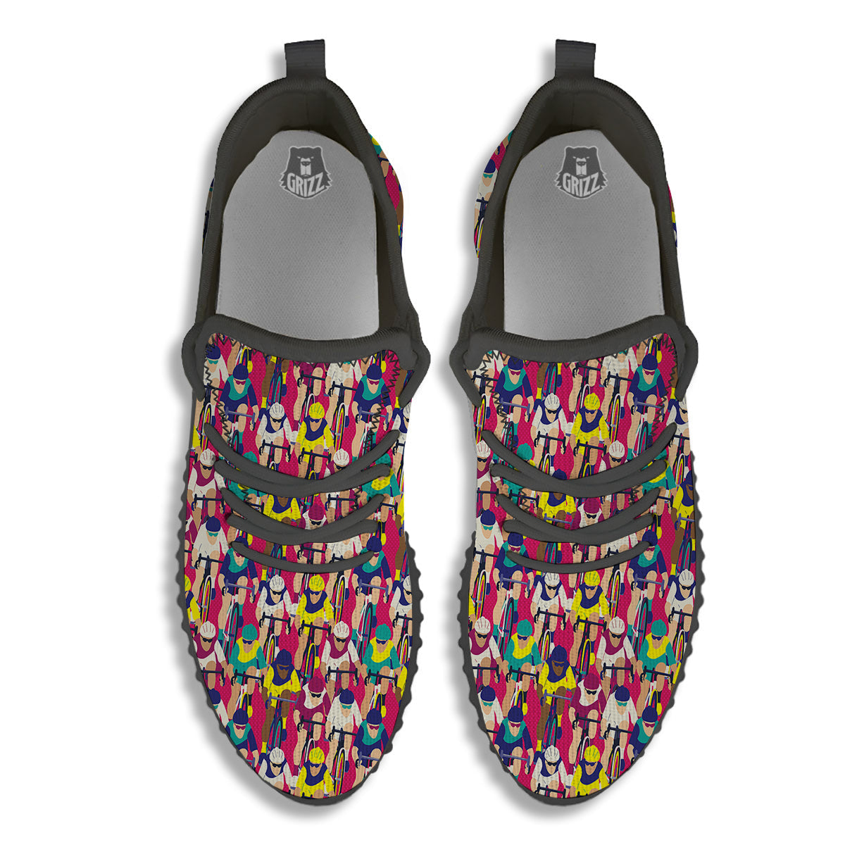 Bicycle Race Colorful Print Pattern Black Walking Shoes-grizzshop