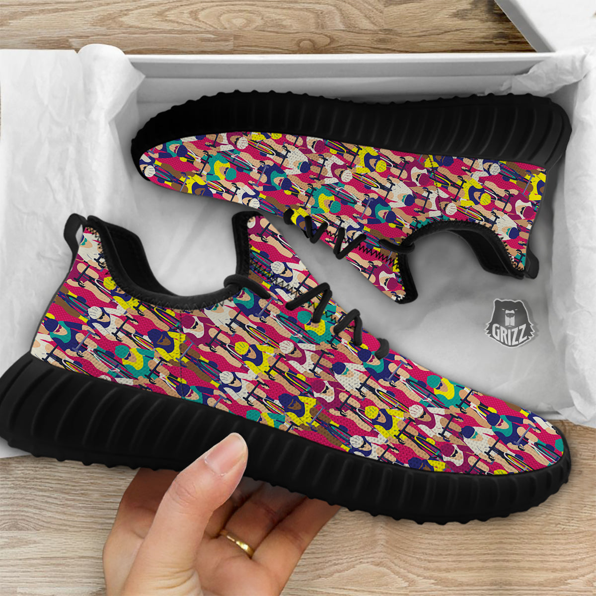 Bicycle Race Colorful Print Pattern Black Walking Shoes-grizzshop