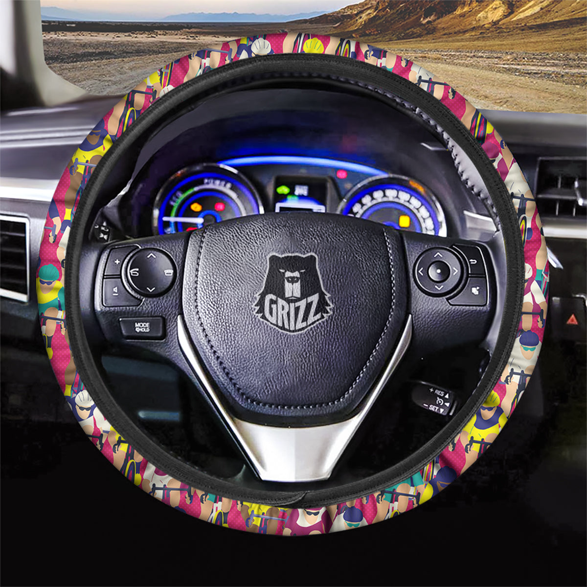 Bicycle Race Colorful Print Pattern Car Steering Wheel Cover-grizzshop