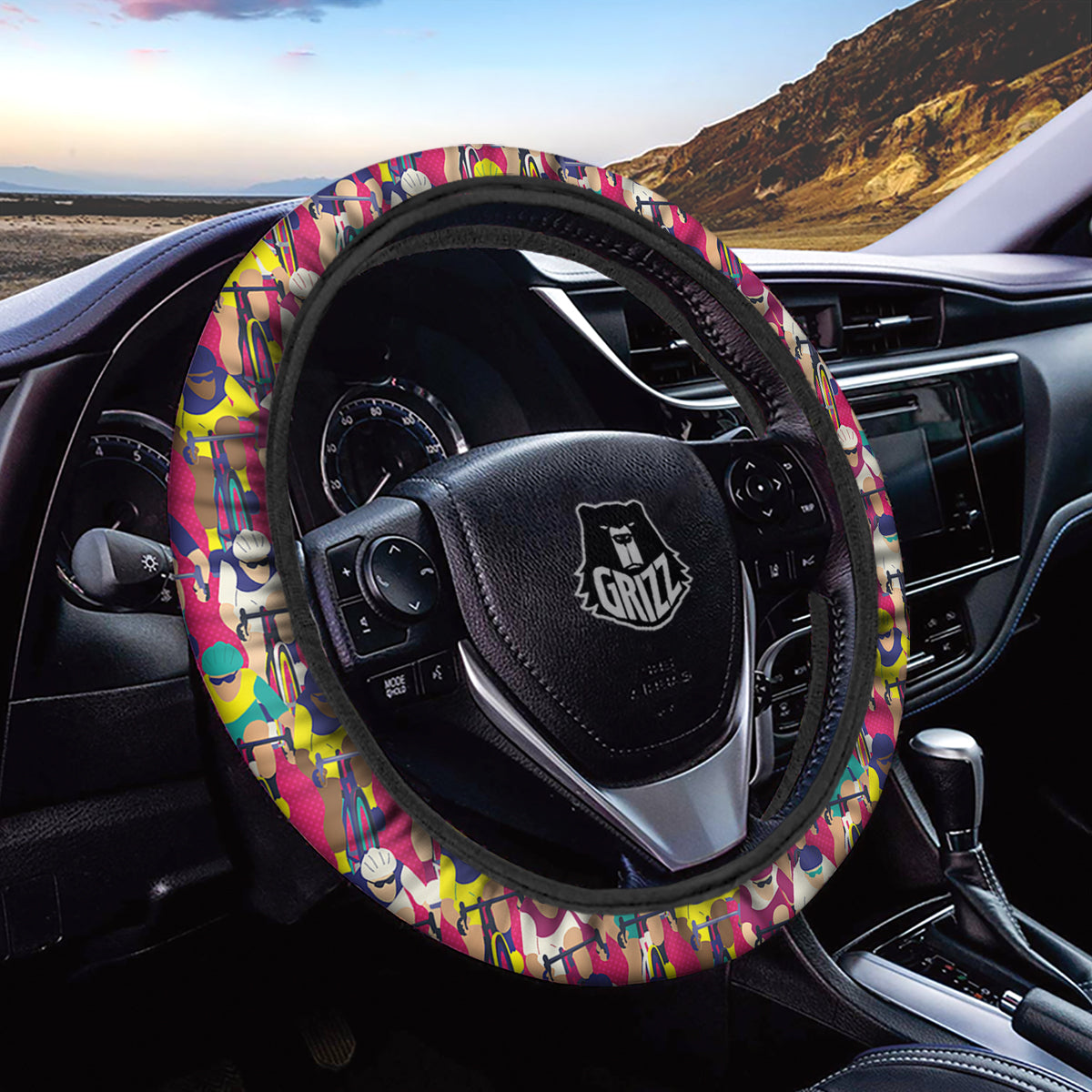 Bicycle Race Colorful Print Pattern Car Steering Wheel Cover-grizzshop