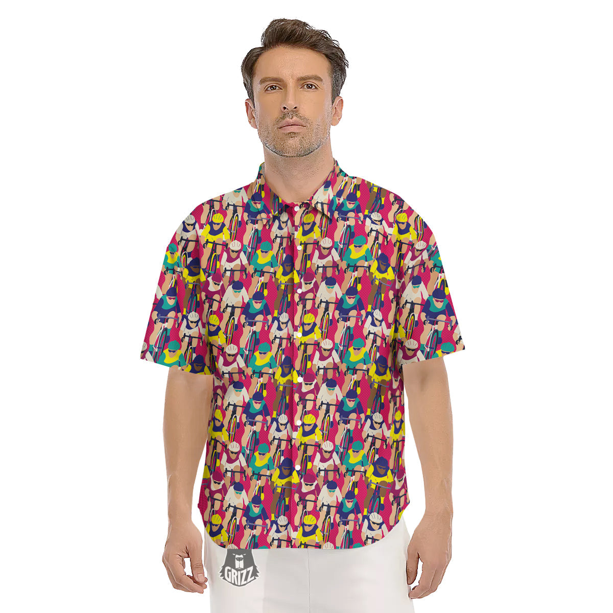 Bicycle Race Colorful Print Pattern Men's Short Sleeve Shirts-grizzshop