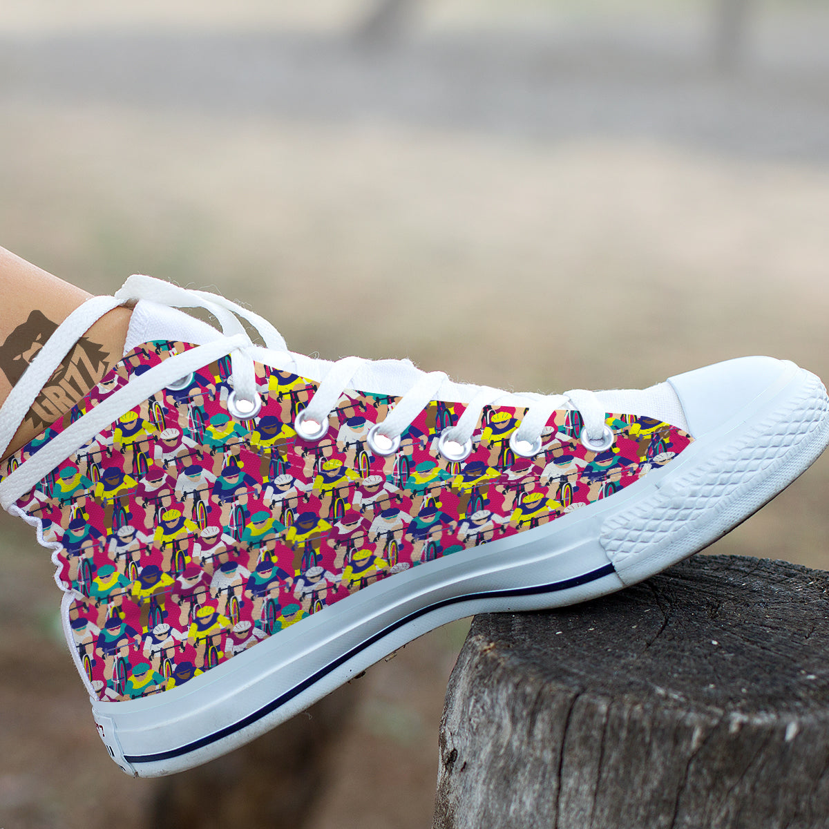 Bicycle Race Colorful Print Pattern White High Top Shoes-grizzshop