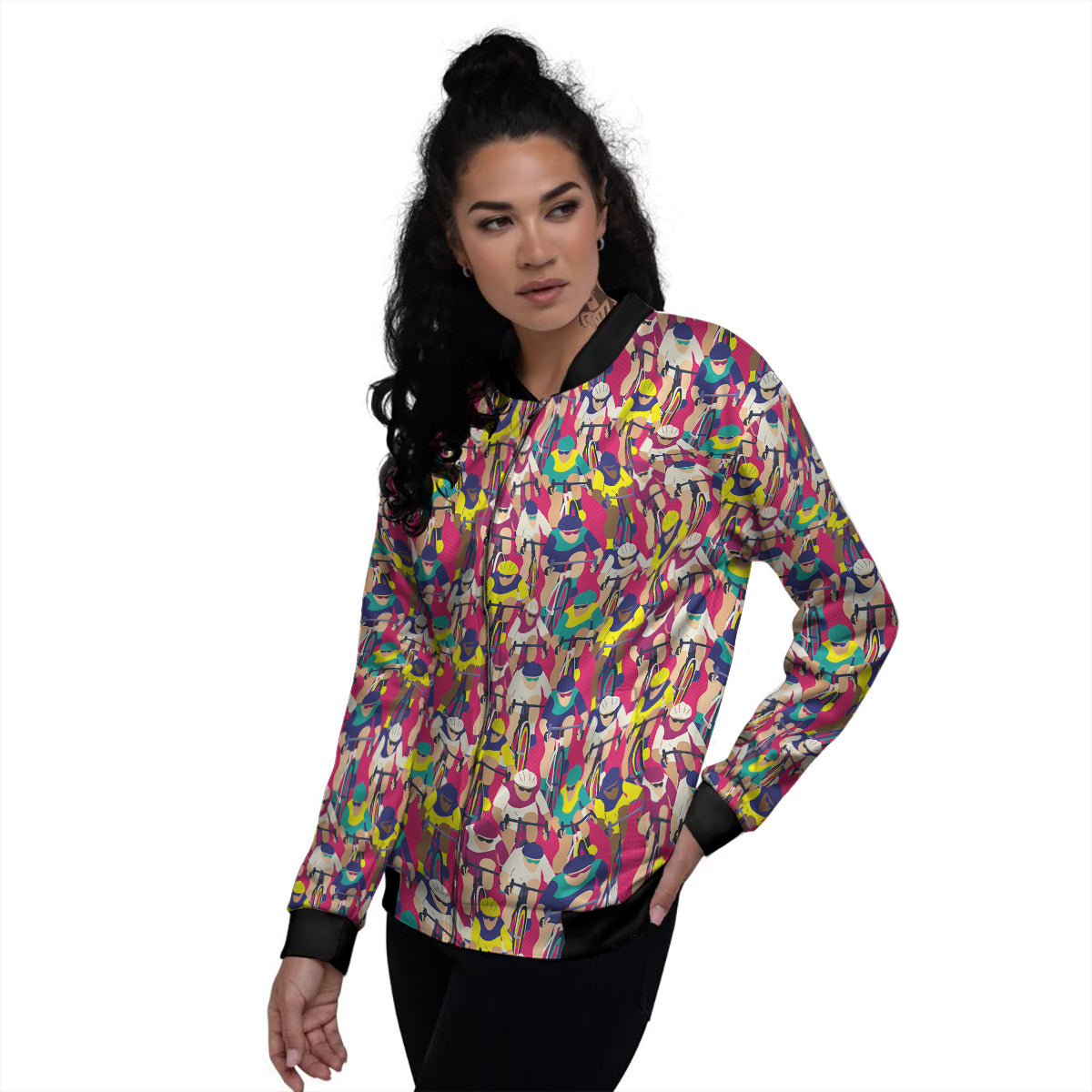 Bicycle Race Colorful Print Pattern Women's Bomber Jacket-grizzshop
