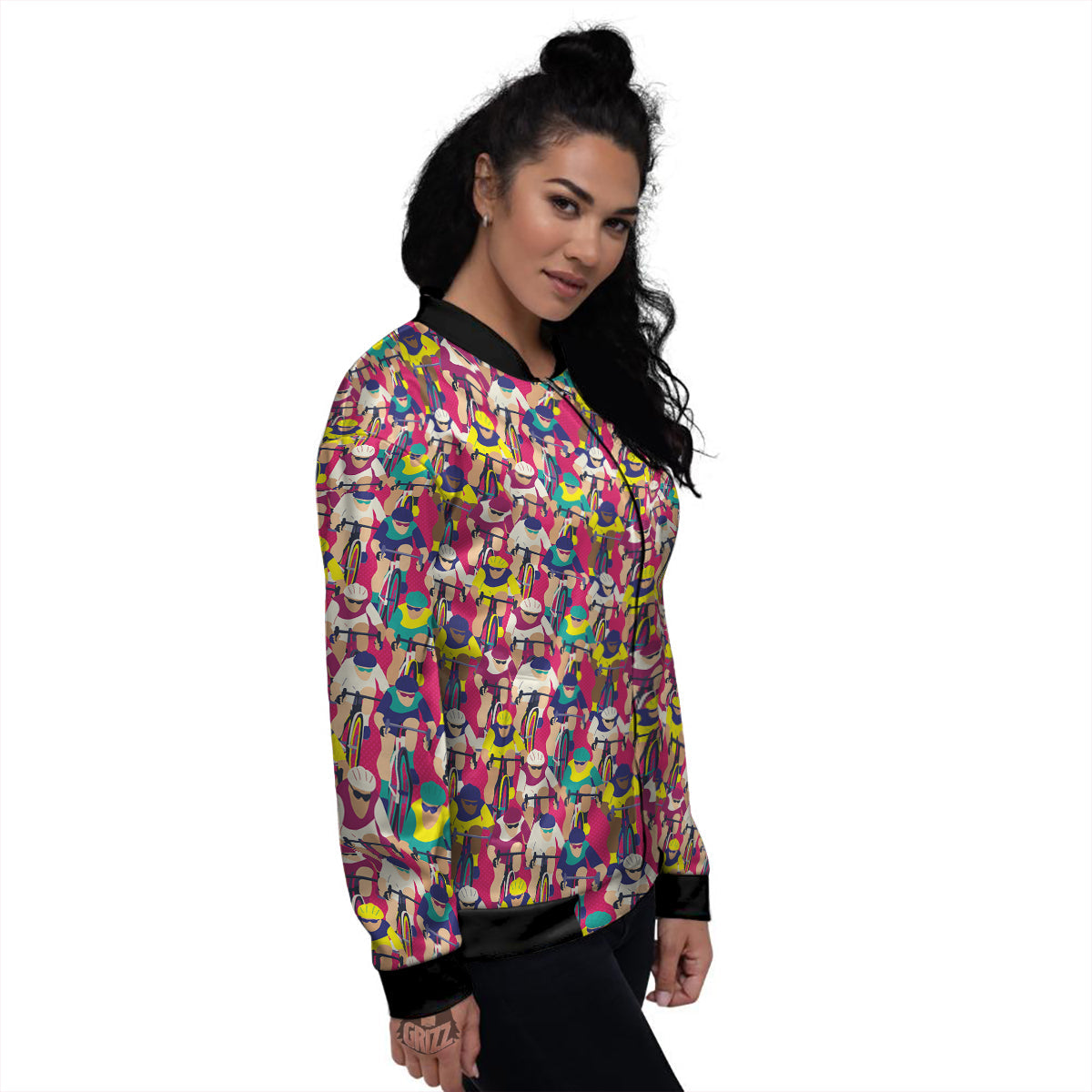 Bicycle Race Colorful Print Pattern Women's Bomber Jacket-grizzshop