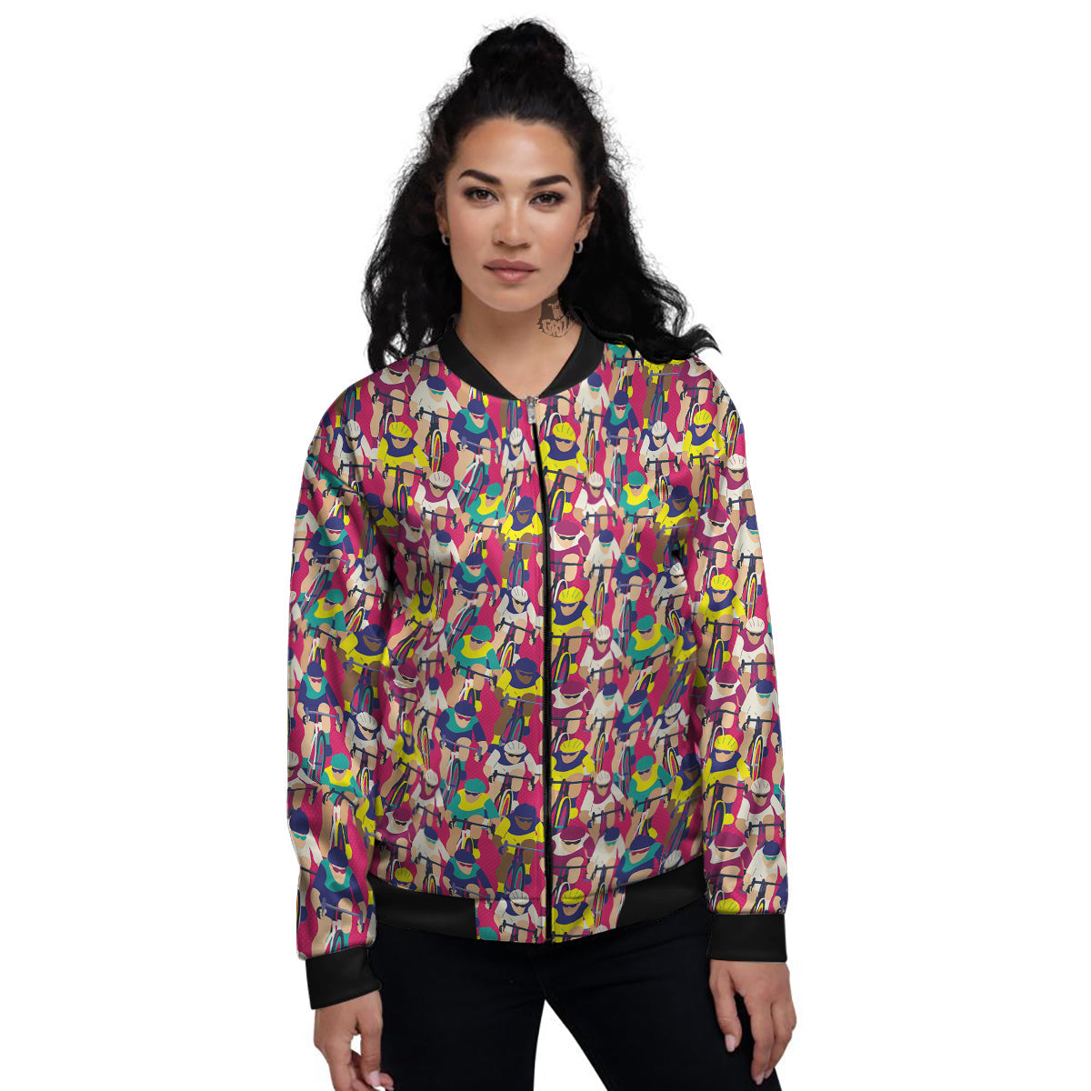 Bicycle Race Colorful Print Pattern Women's Bomber Jacket-grizzshop