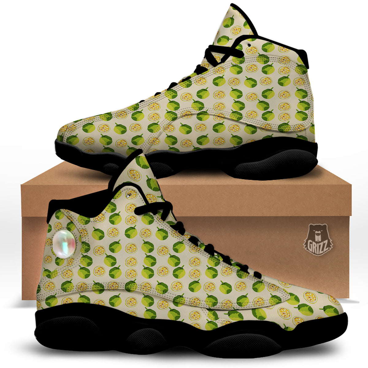 Biege Jackfruit Print Pattern Black Basketball Shoes-grizzshop
