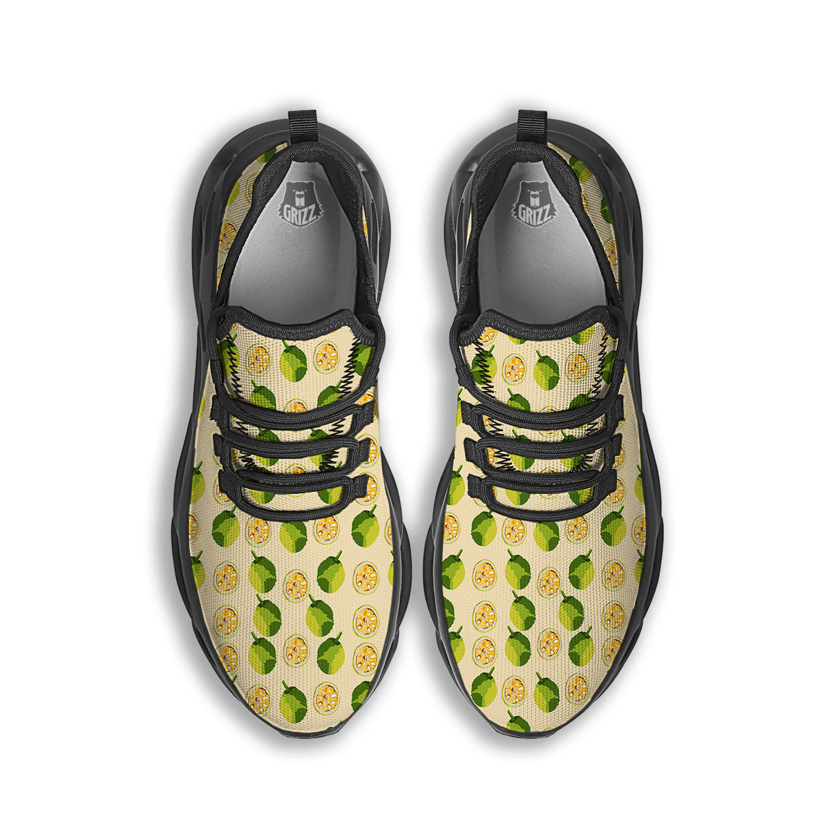 Biege Jackfruit Print Pattern Black Running Shoes-grizzshop