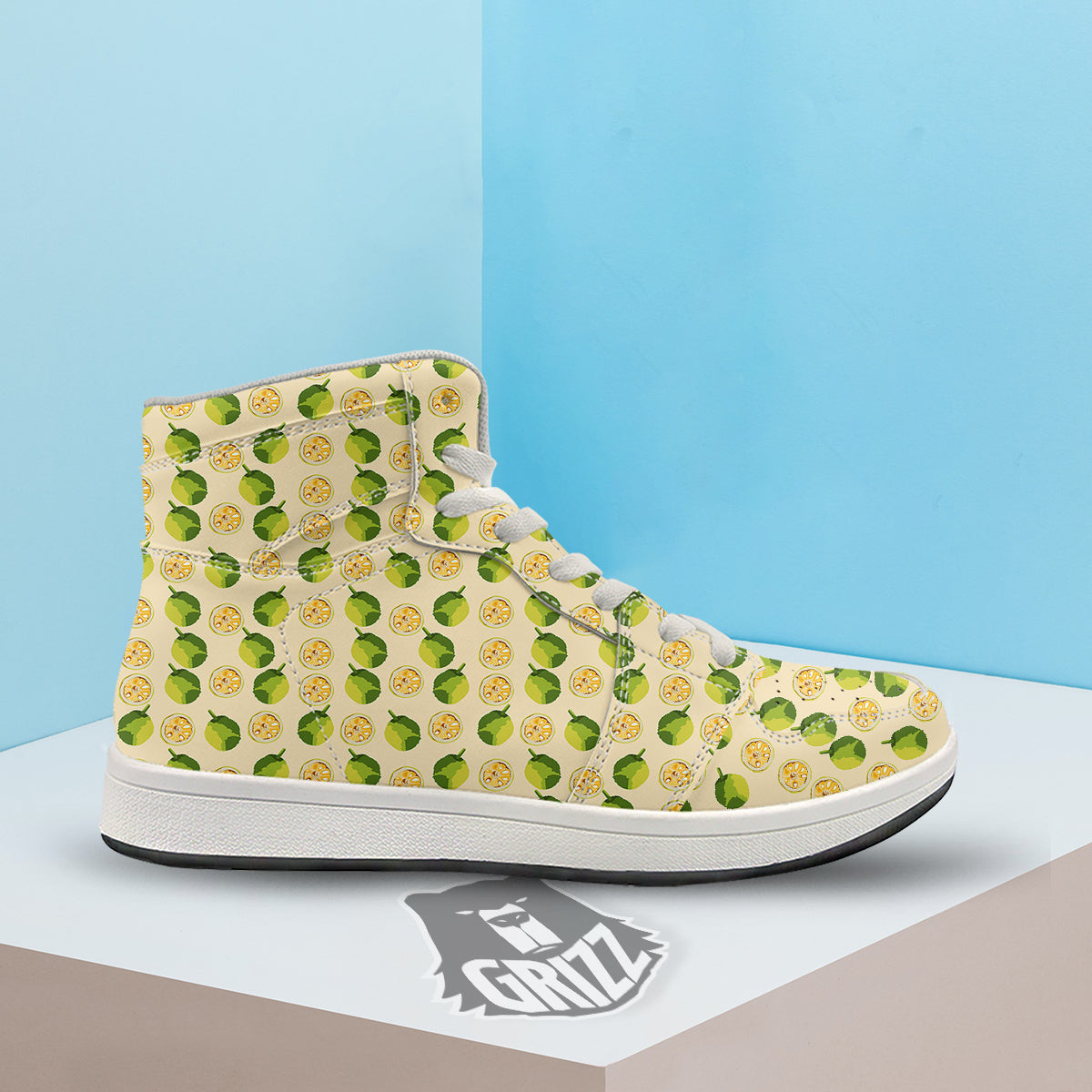 Biege Jackfruit Print Pattern High Top Sneakers-grizzshop