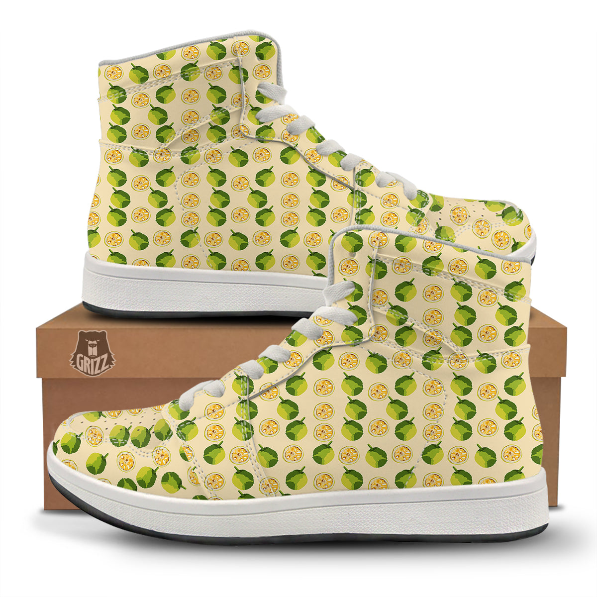 Biege Jackfruit Print Pattern High Top Sneakers-grizzshop