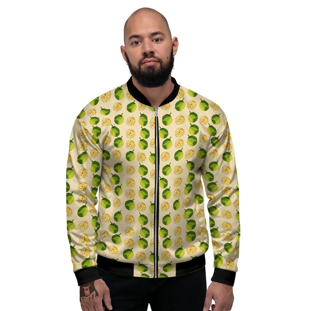 Biege Jackfruit Print Pattern Men's Bomber Jacket-grizzshop