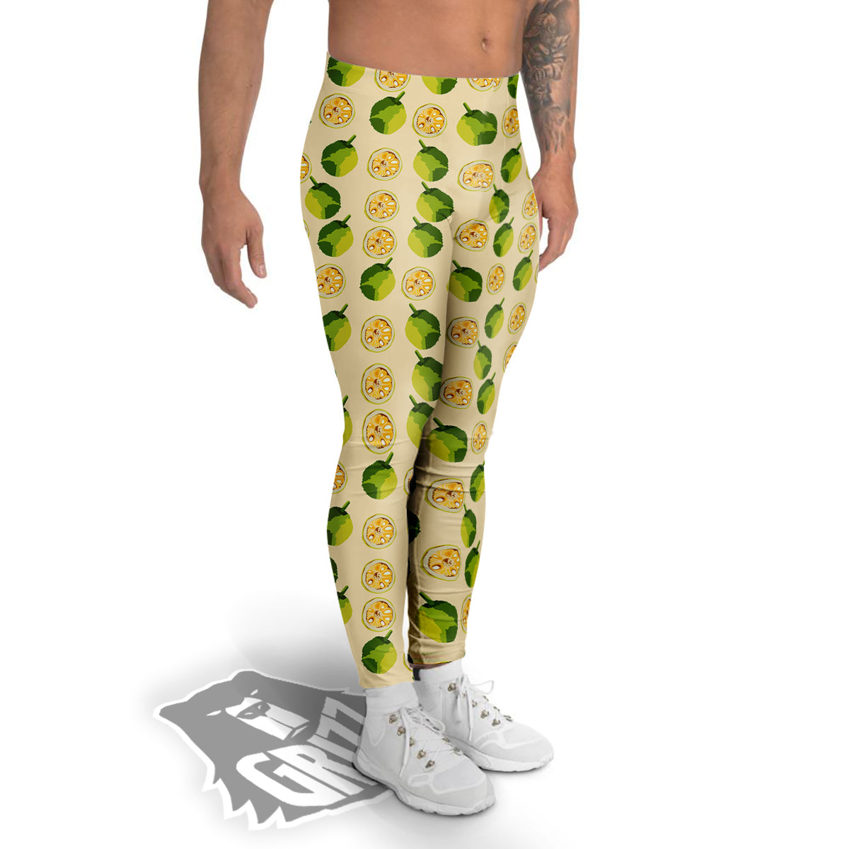 Biege Jackfruit Print Pattern Men's Leggings-grizzshop