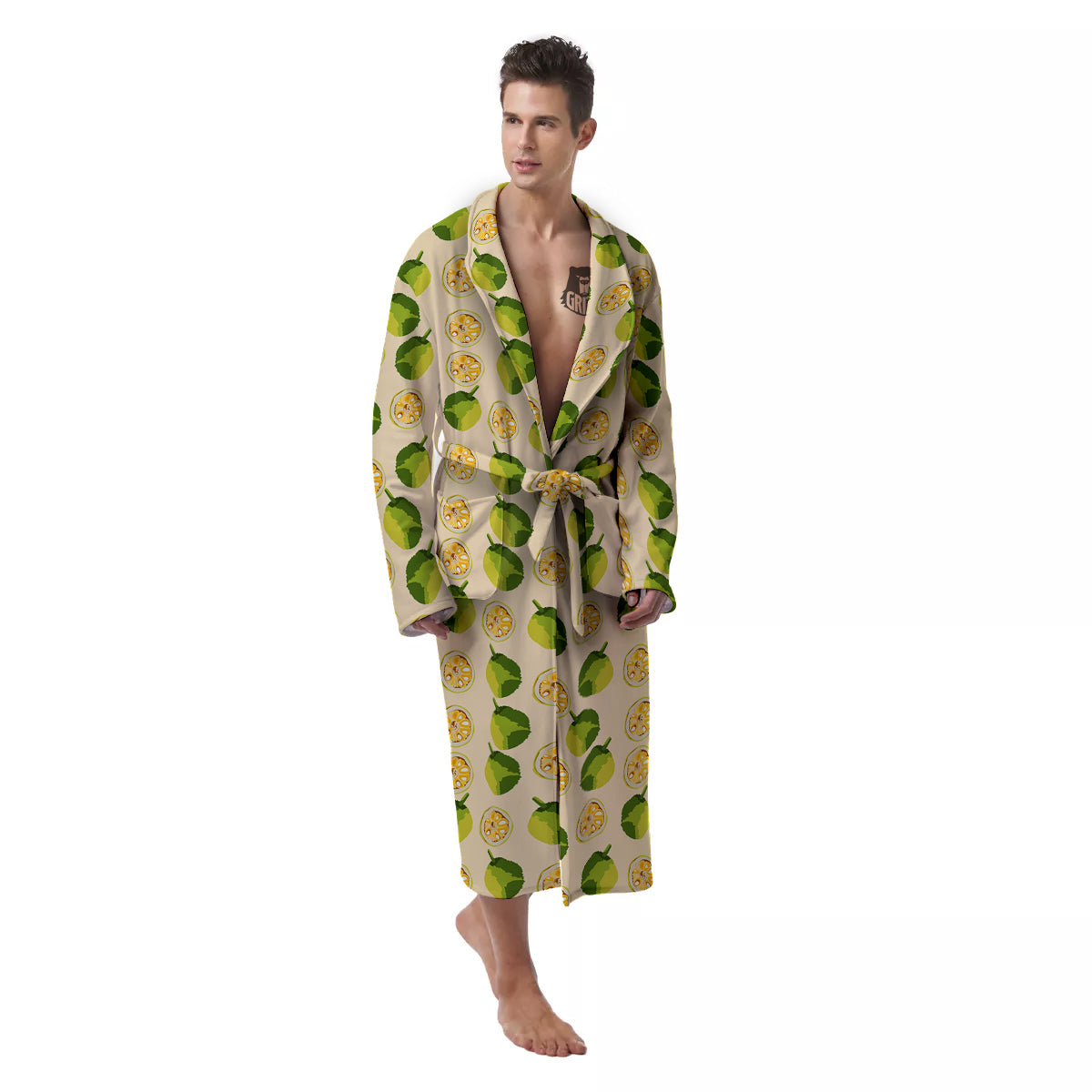 Biege Jackfruit Print Pattern Men's Robe-grizzshop
