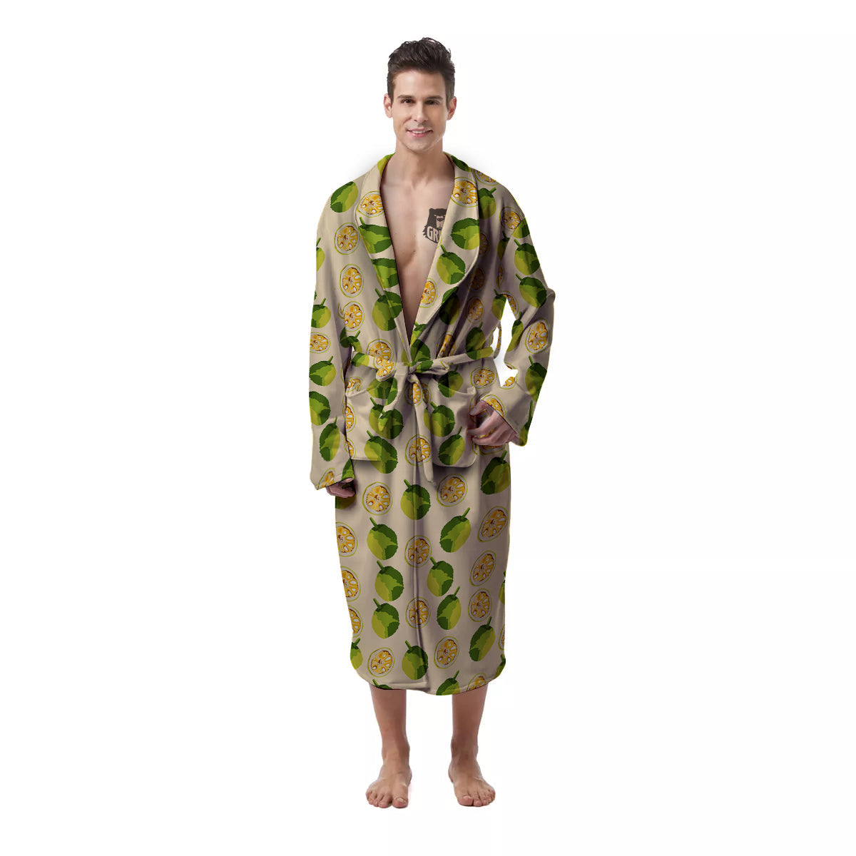 Biege Jackfruit Print Pattern Men's Robe-grizzshop