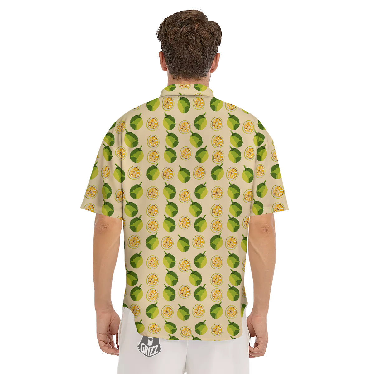 Biege Jackfruit Print Pattern Men's Short Sleeve Shirts-grizzshop