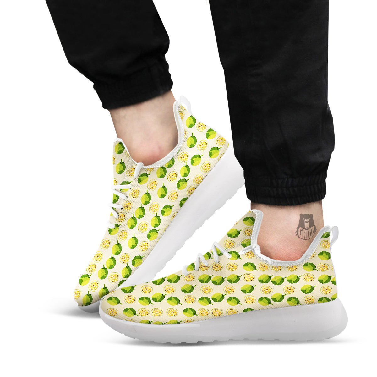 Biege Jackfruit Print Pattern White Athletic Shoes-grizzshop