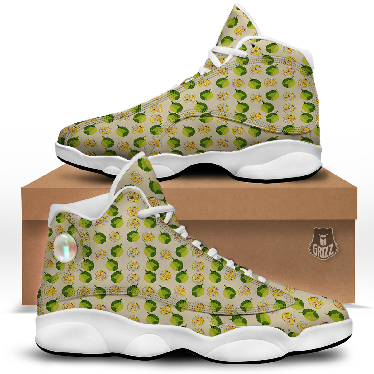 Biege Jackfruit Print Pattern White Basketball Shoes-grizzshop