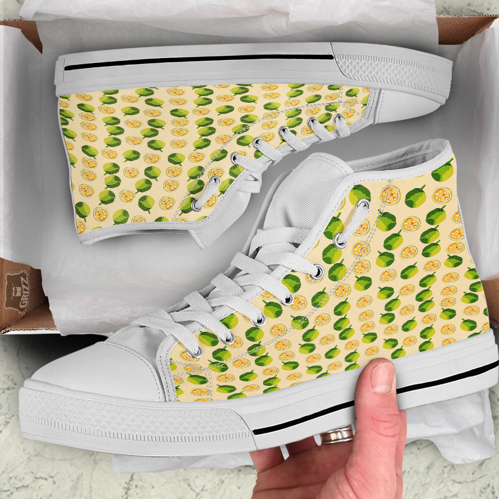 Biege Jackfruit Print Pattern White High Top Shoes-grizzshop