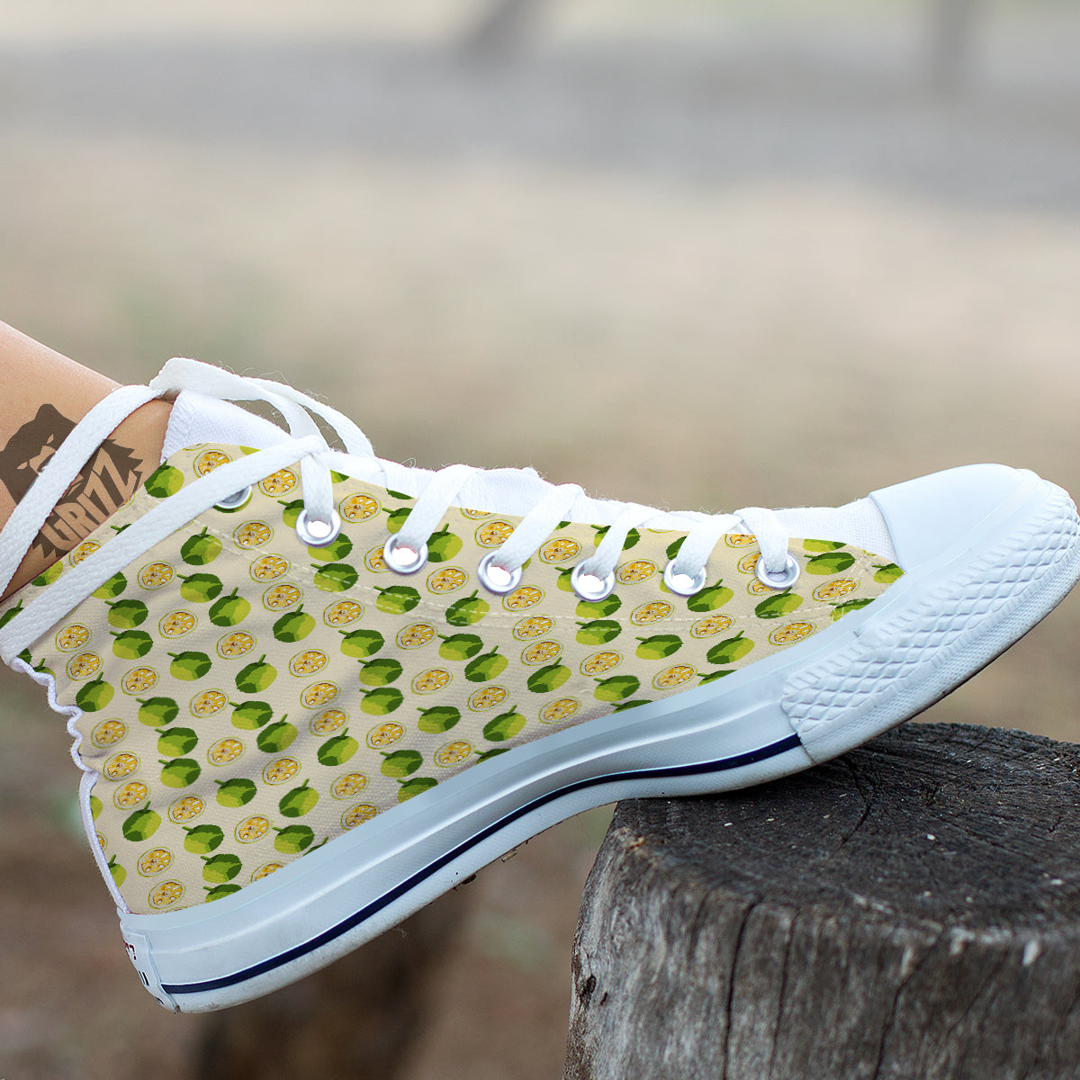 Biege Jackfruit Print Pattern White High Top Shoes-grizzshop