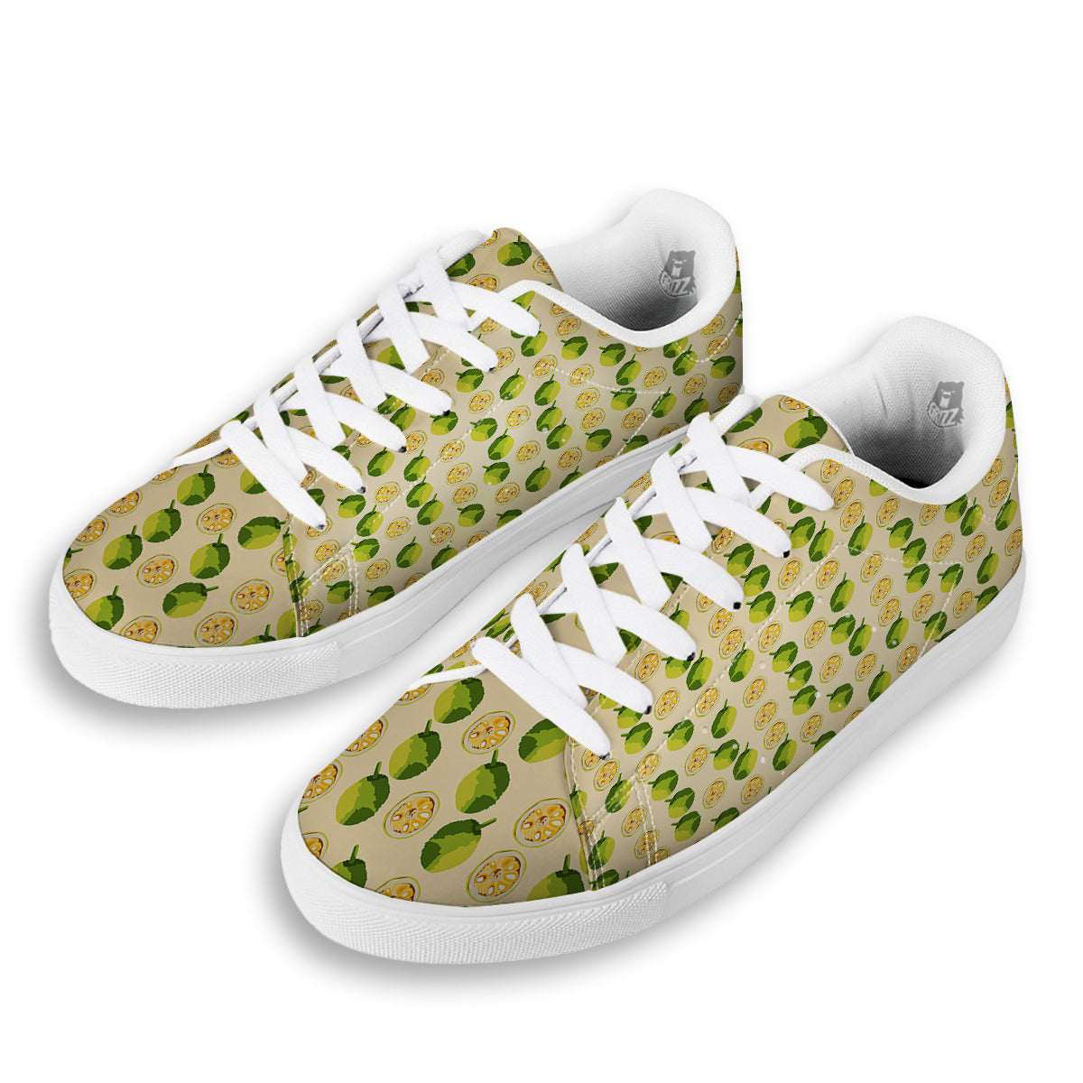 Biege Jackfruit Print Pattern White Low Top Sneakers-grizzshop