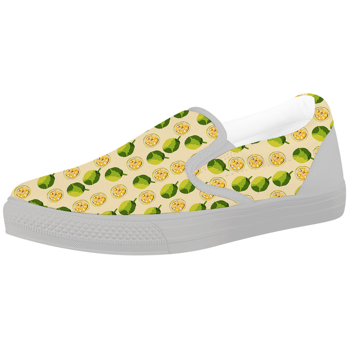 Biege Jackfruit Print Pattern White Slip On Shoes-grizzshop