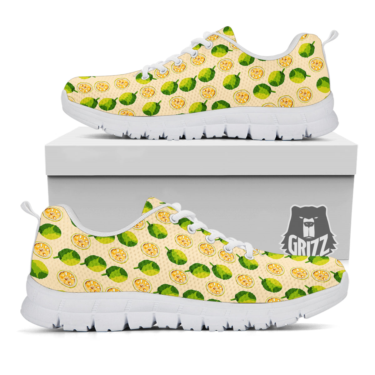 Biege Jackfruit Print Pattern White Sneaker-grizzshop