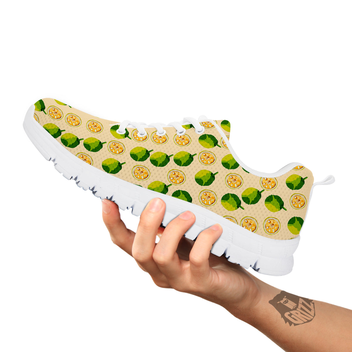 Biege Jackfruit Print Pattern White Sneaker-grizzshop