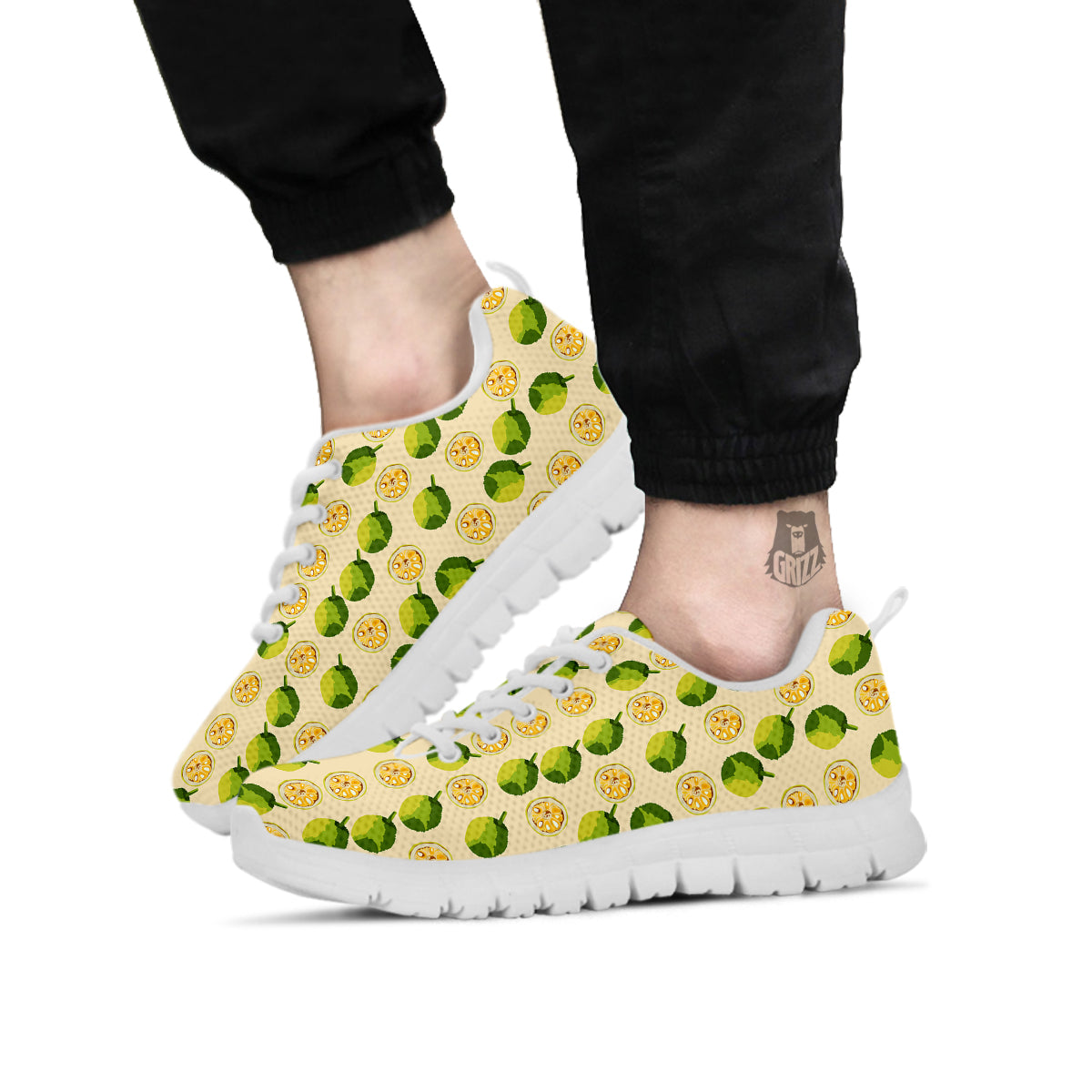 Biege Jackfruit Print Pattern White Sneaker-grizzshop