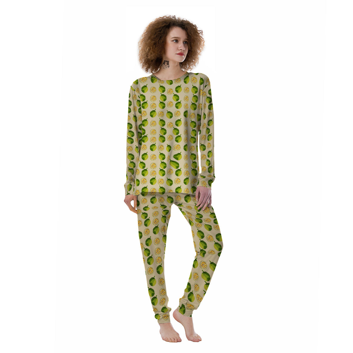 Biege Jackfruit Print Pattern Women's Pajamas-grizzshop