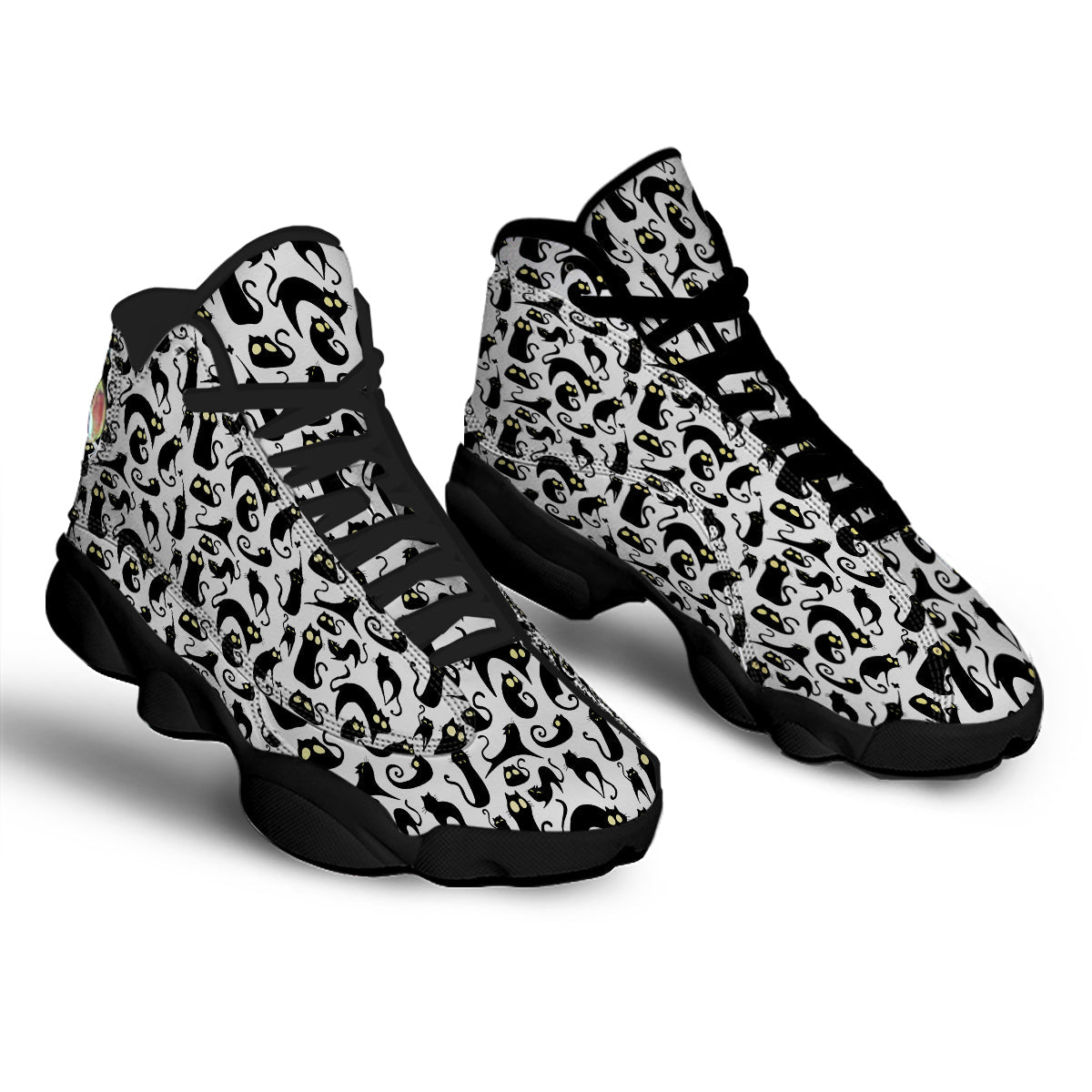 Big Eye Black Cat Halloween Print Pattern Black Basketball Shoes-grizzshop