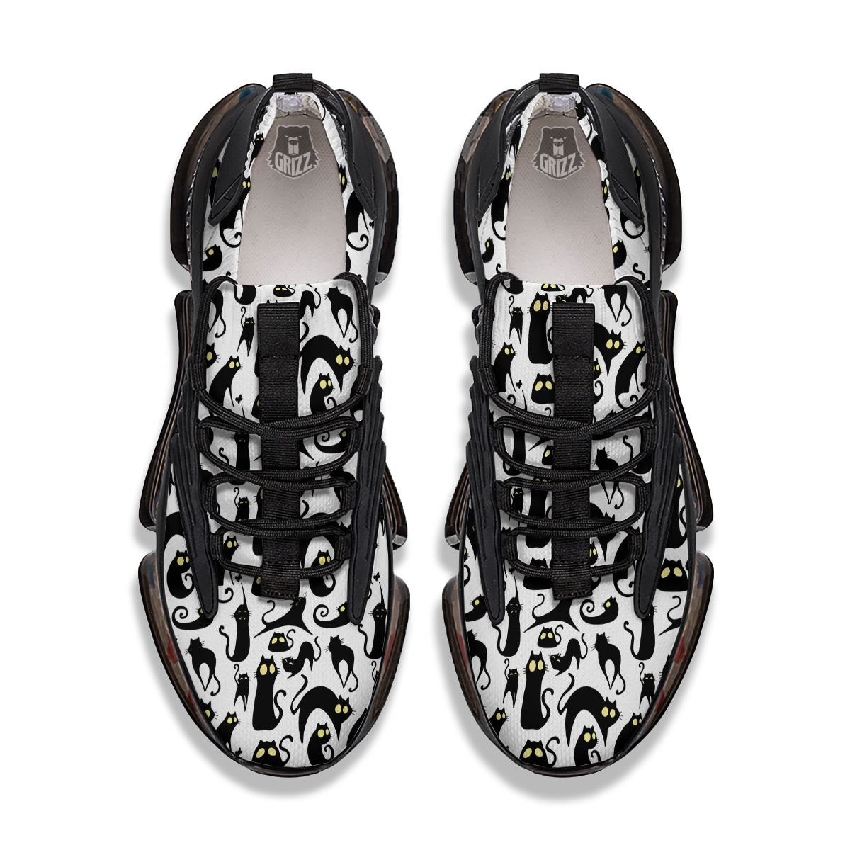 Big Eye Black Cat Halloween Print Pattern Black Gym Shoes-grizzshop