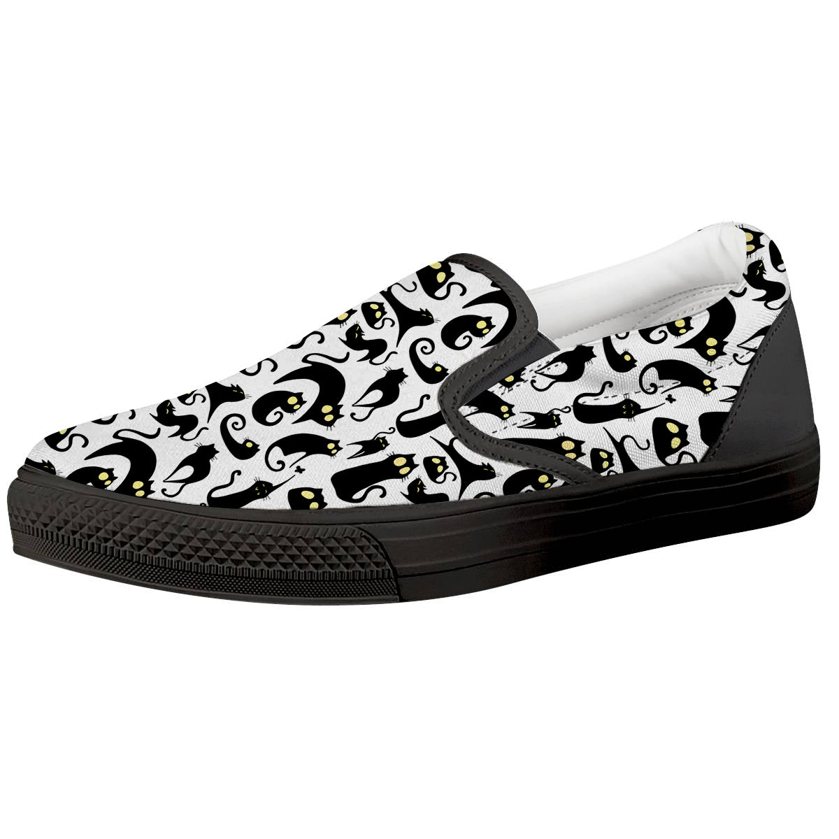 Big Eye Black Cat Halloween Print Pattern Black Slip On Shoes-grizzshop