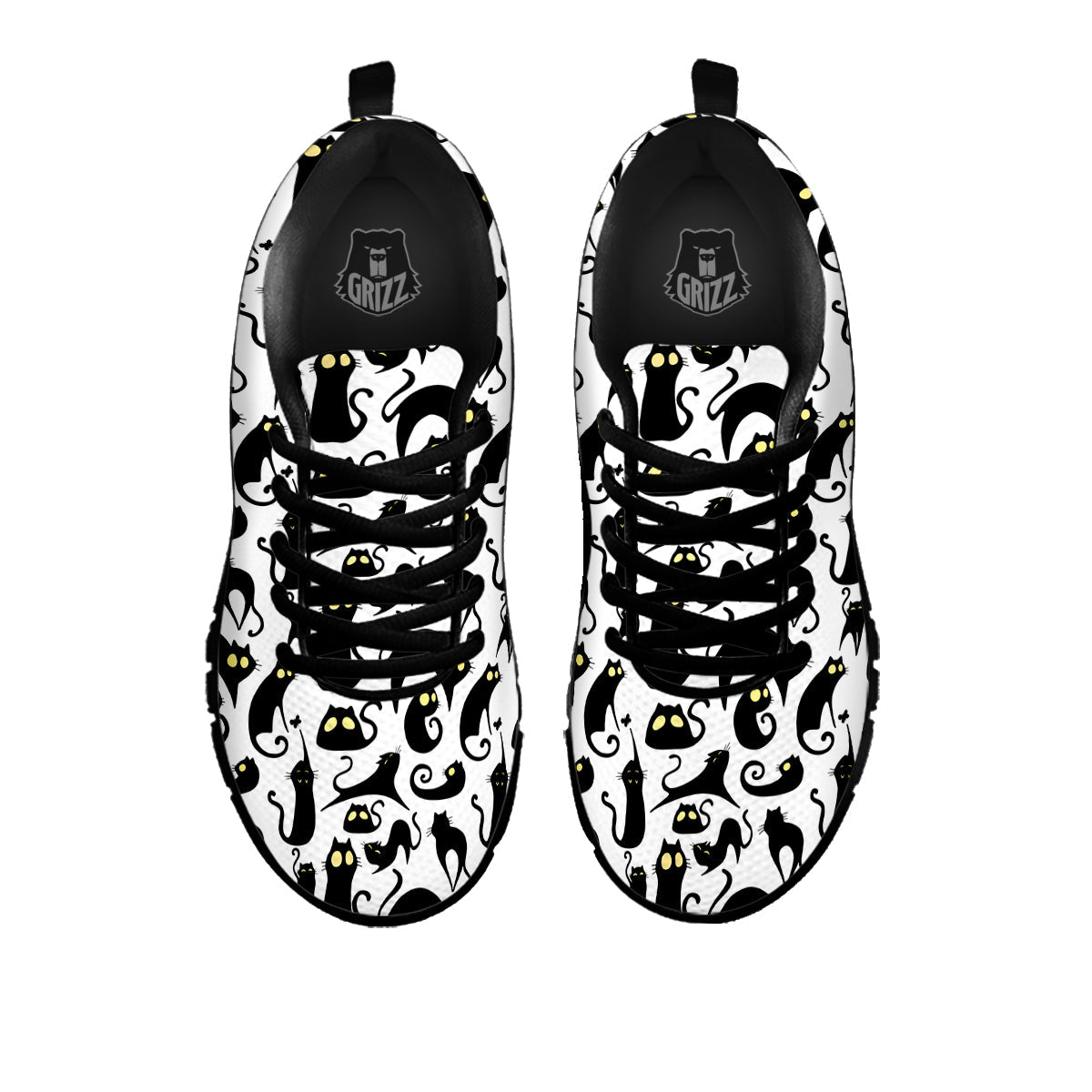 Big Eye Black Cat Halloween Print Pattern Black Sneaker-grizzshop