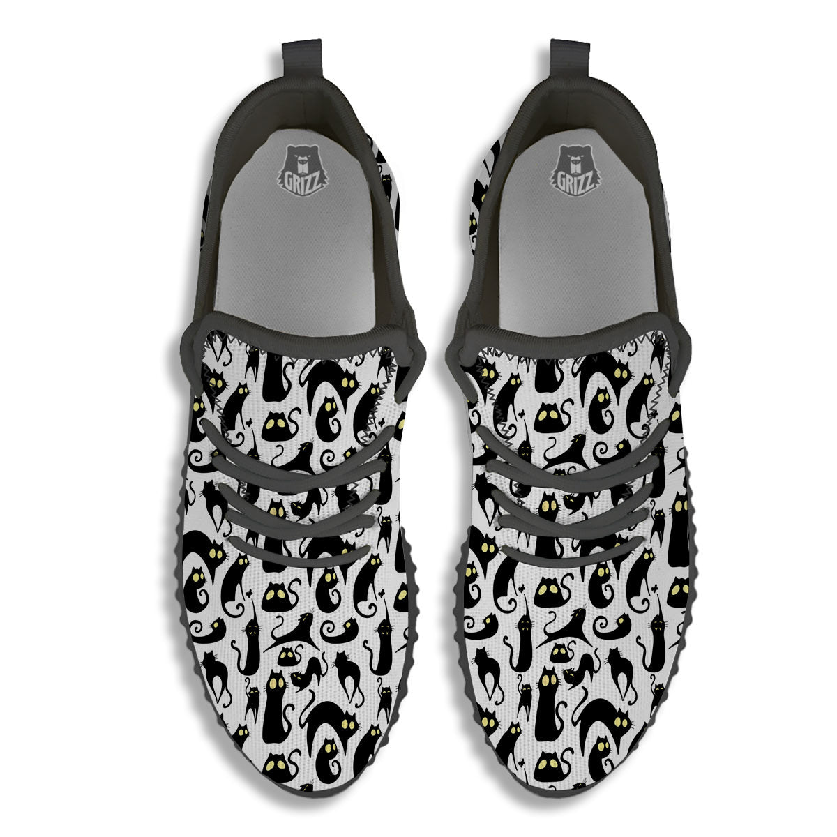 Big Eye Black Cat Halloween Print Pattern Black Walking Shoes-grizzshop