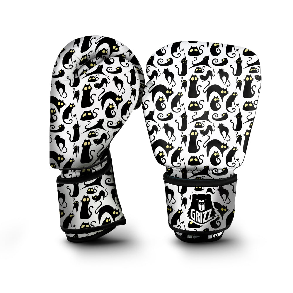 Big Eye Black Cat Halloween Print Pattern Boxing Gloves-grizzshop
