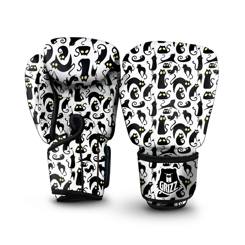 Big Eye Black Cat Halloween Print Pattern Boxing Gloves-grizzshop