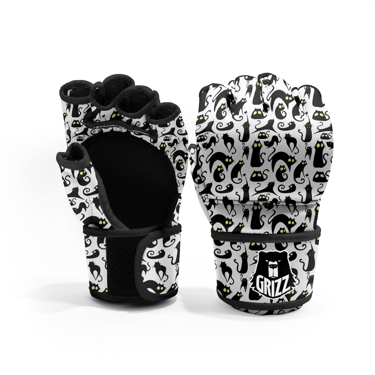 Big Eye Black Cat Halloween Print Pattern MMA Gloves-grizzshop