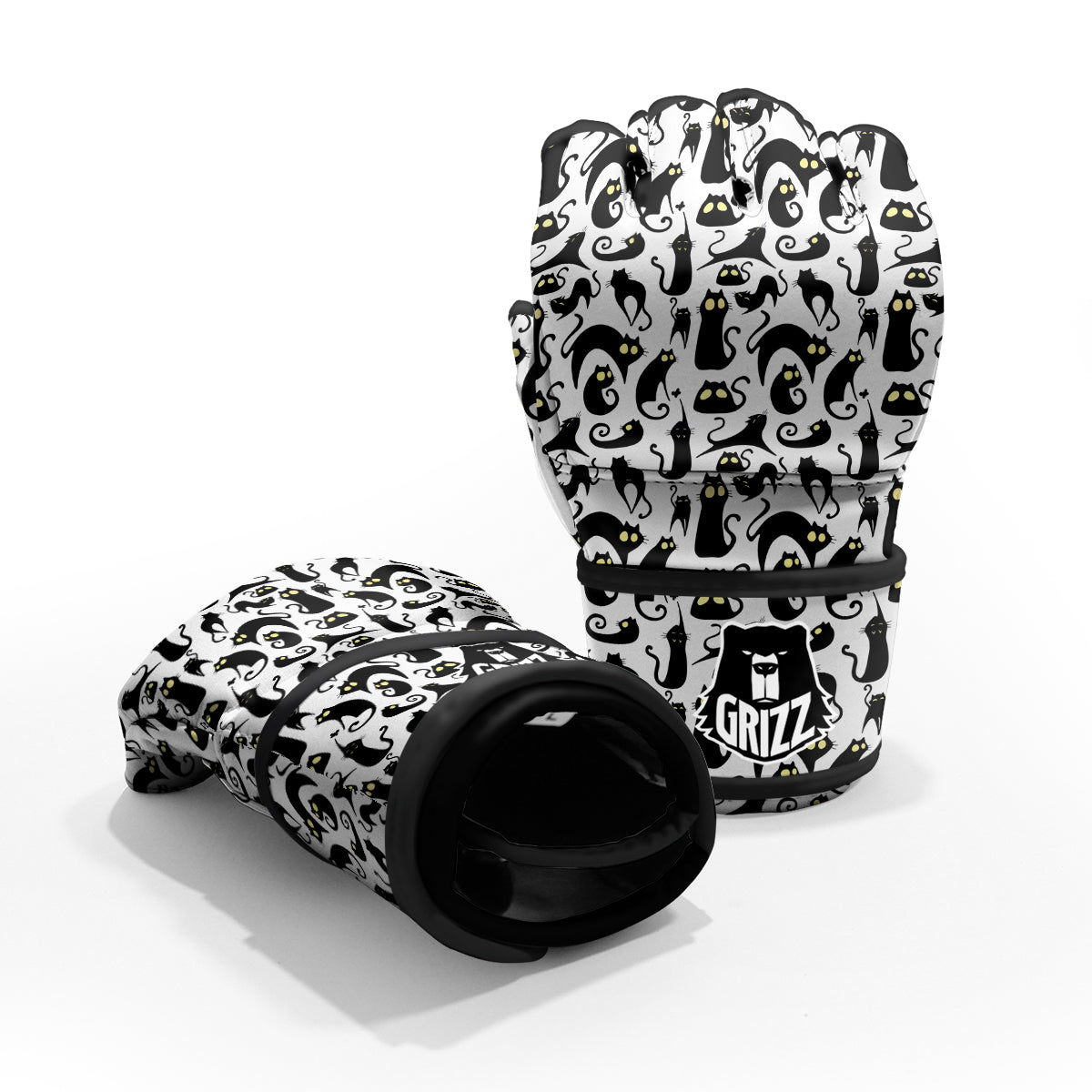 Big Eye Black Cat Halloween Print Pattern MMA Gloves-grizzshop