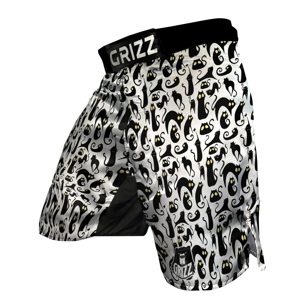 Big Eye Black Cat Halloween Print Pattern MMA Shorts-grizzshop