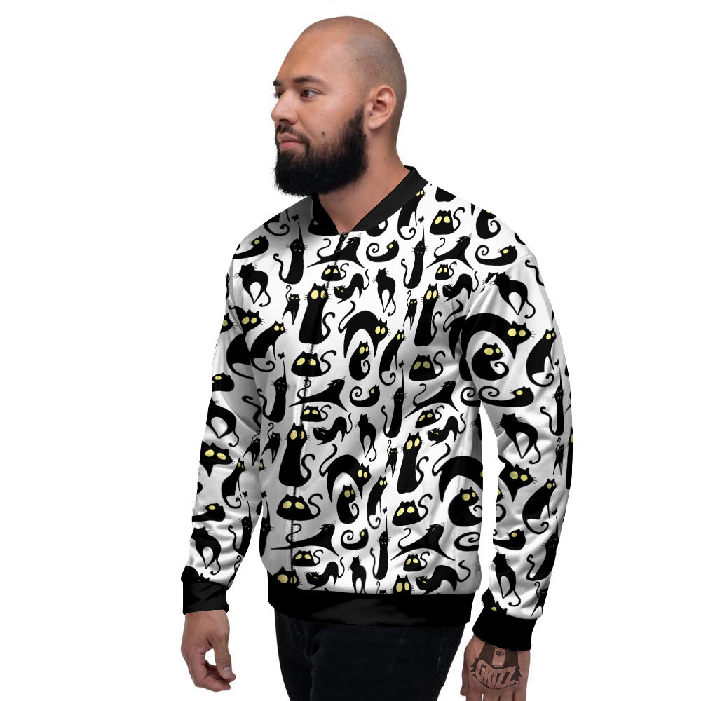 Big Eye Black Cat Halloween Print Pattern Men's Bomber Jacket-grizzshop