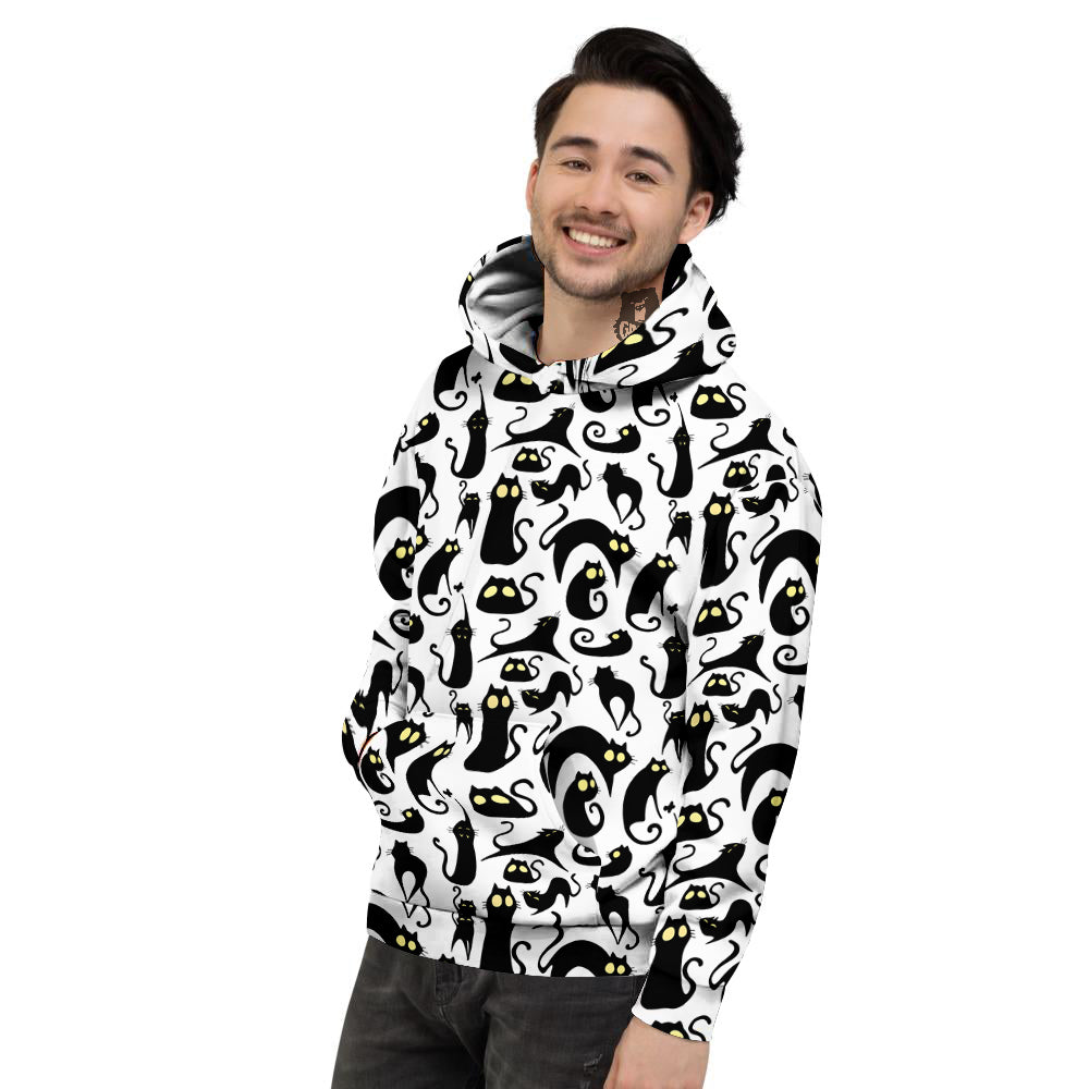 Big Eye Black Cat Halloween Print Pattern Men's Hoodie-grizzshop