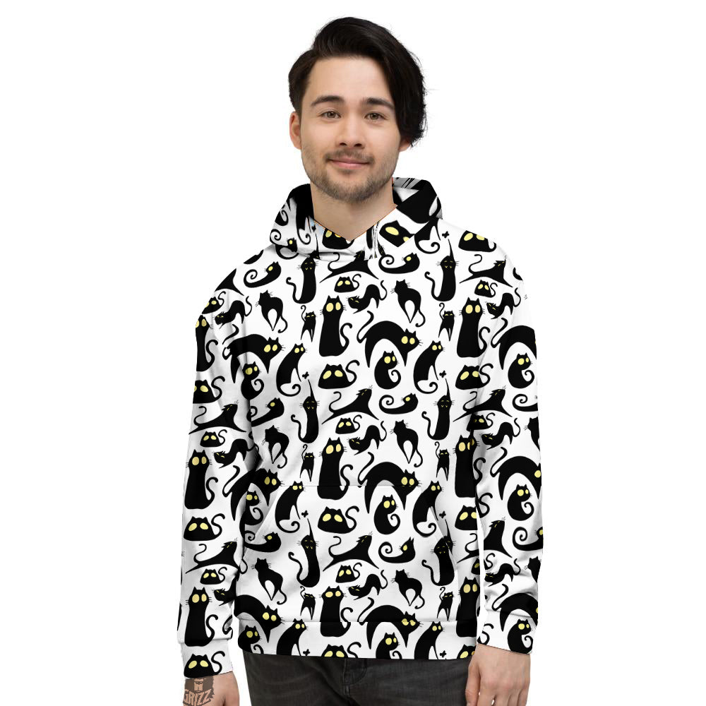 Big Eye Black Cat Halloween Print Pattern Men's Hoodie-grizzshop