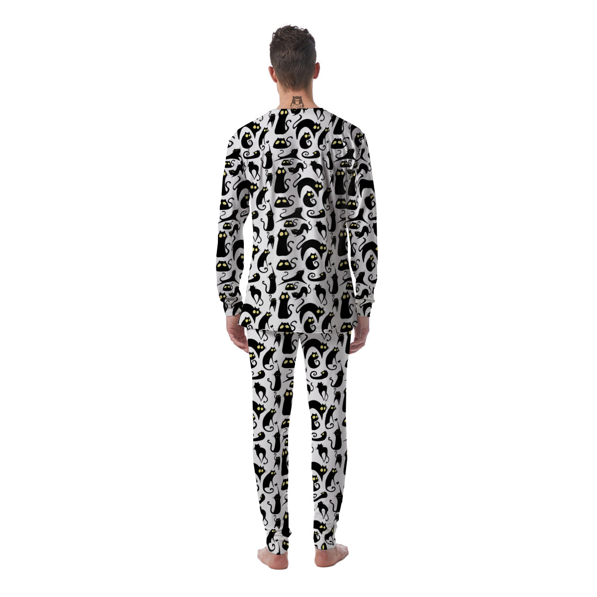 Big Eye Black Cat Halloween Print Pattern Men's Pajamas-grizzshop