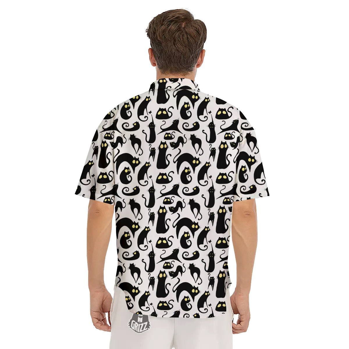 Big Eye Black Cat Halloween Print Pattern Men's Short Sleeve Shirts-grizzshop