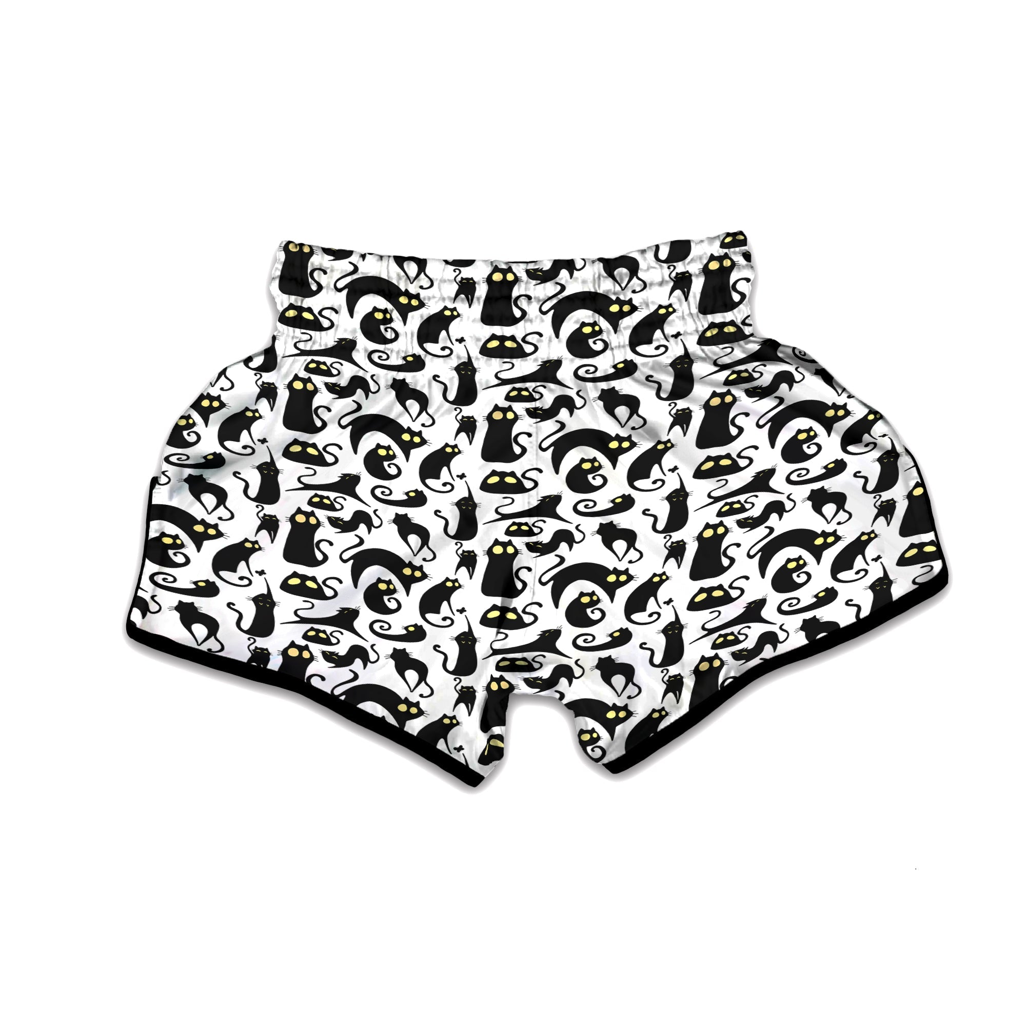 Big Eye Black Cat Halloween Print Pattern Muay Thai Boxing Shorts-grizzshop