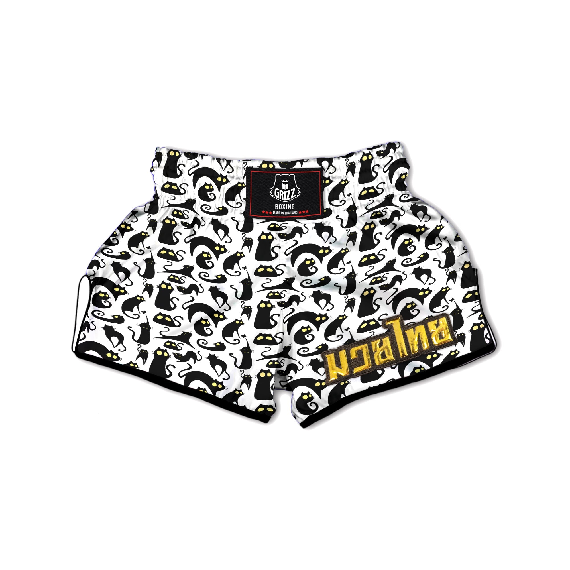 Big Eye Black Cat Halloween Print Pattern Muay Thai Boxing Shorts-grizzshop